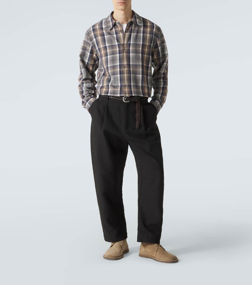 Tuck cotton-blend tapered pants