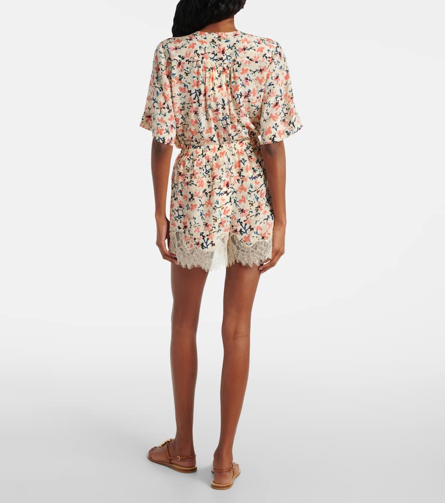 Noella floral lace-trimmed silk shorts