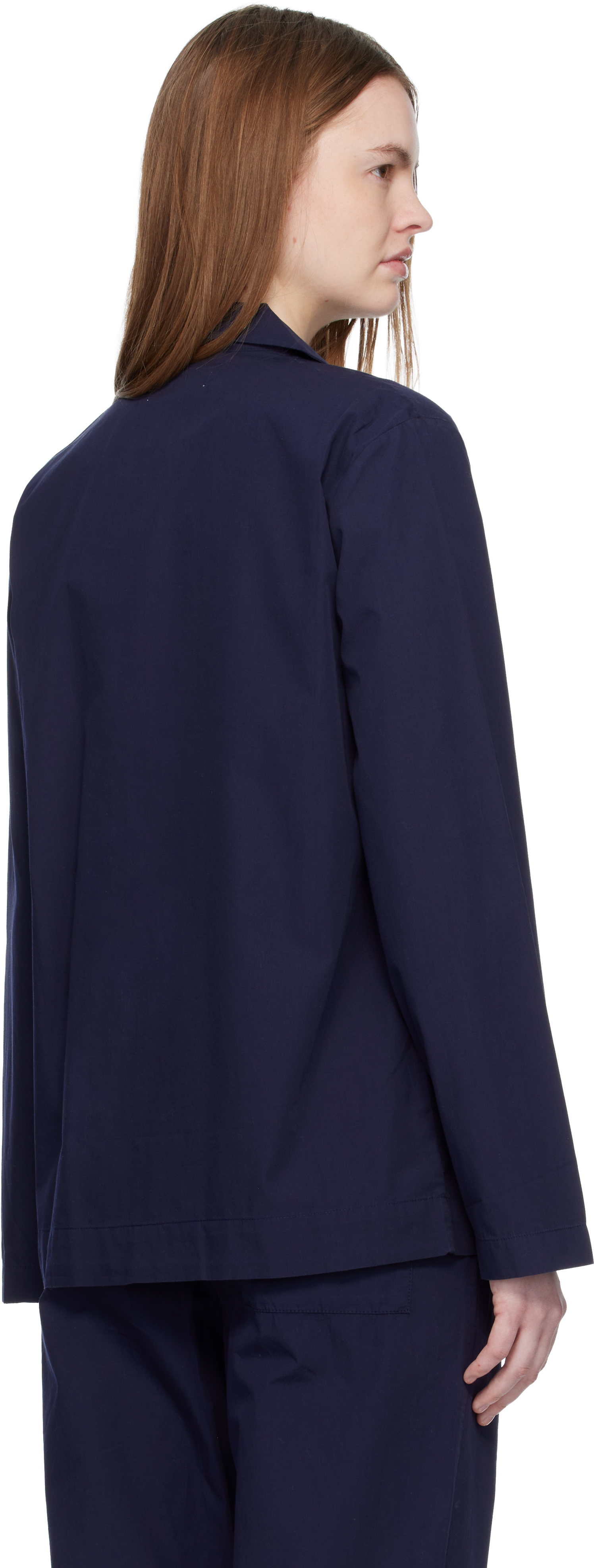 Navy Poplin Long-Sleeved Pyjama Shirt