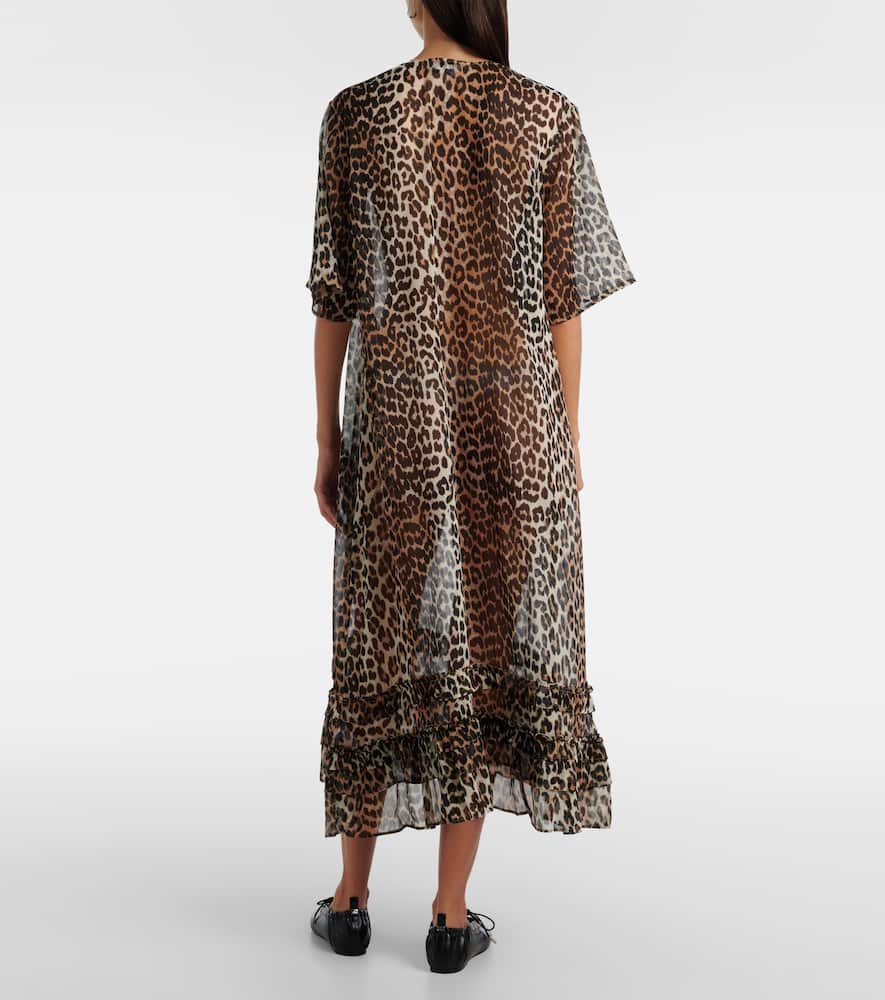 Leopard-print sheer chiffon midi dress