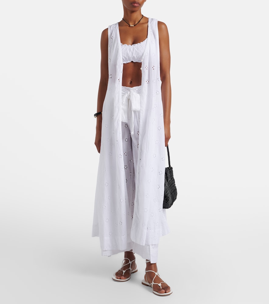 Broderie anglaise cotton poplin wide-leg pants