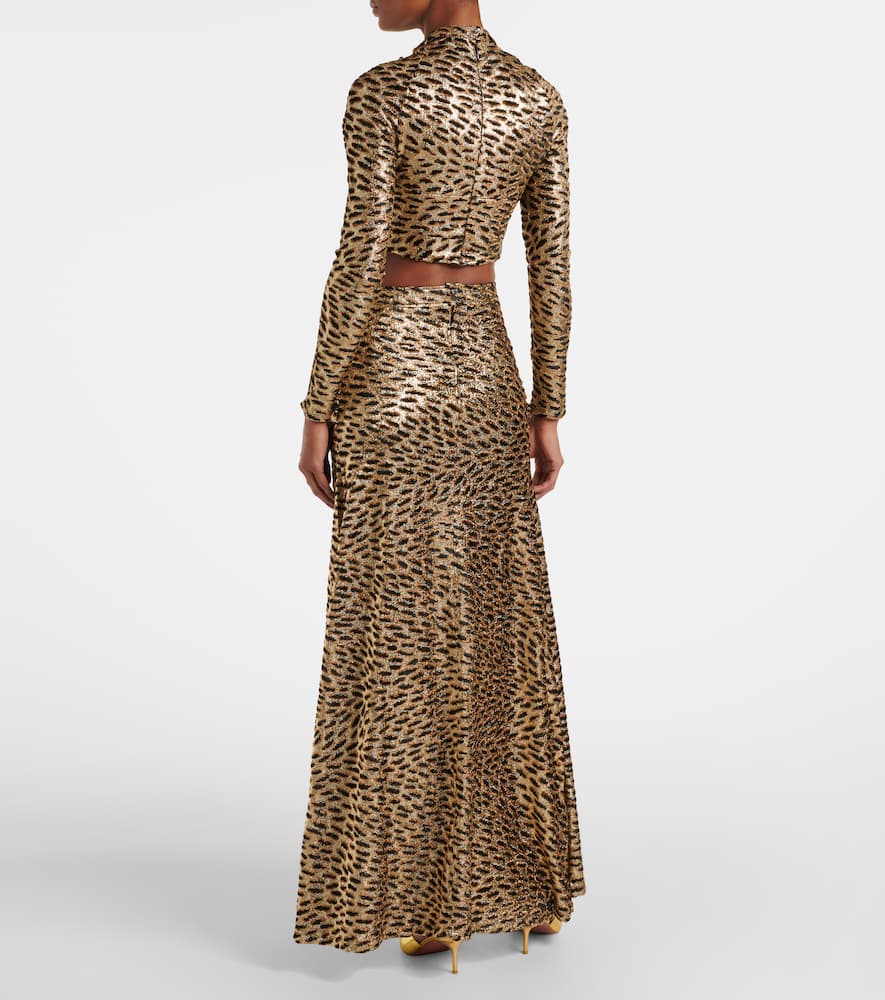 Tiger gathered lamé maxi skirt
