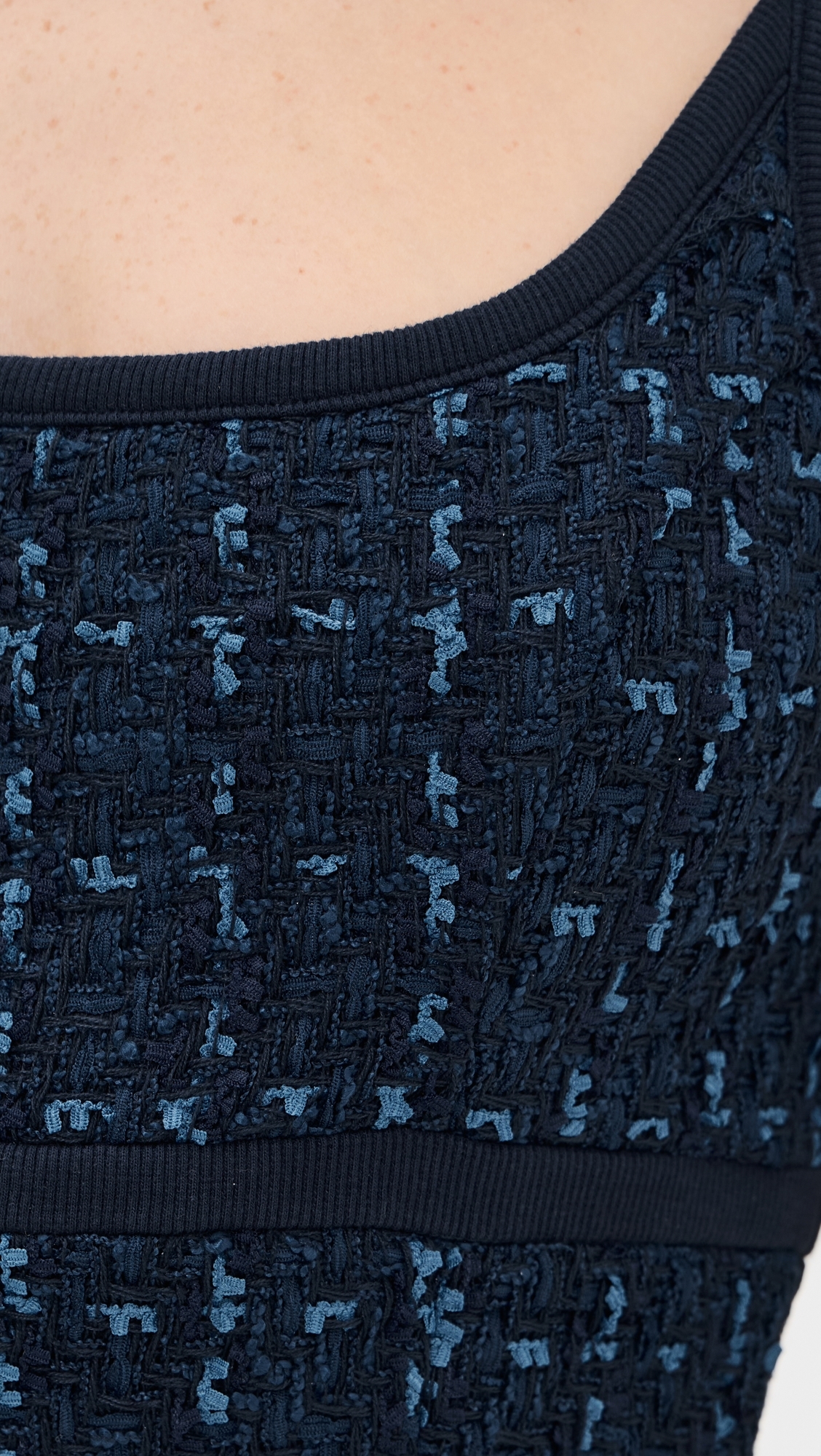 Knit Trimmed Tweed Mini Dress Navy