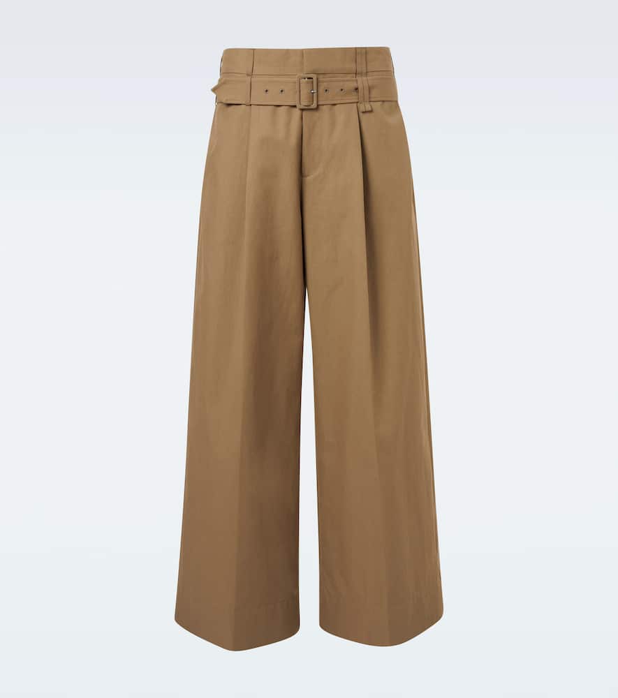Cotton-blend canvas wide-leg pants