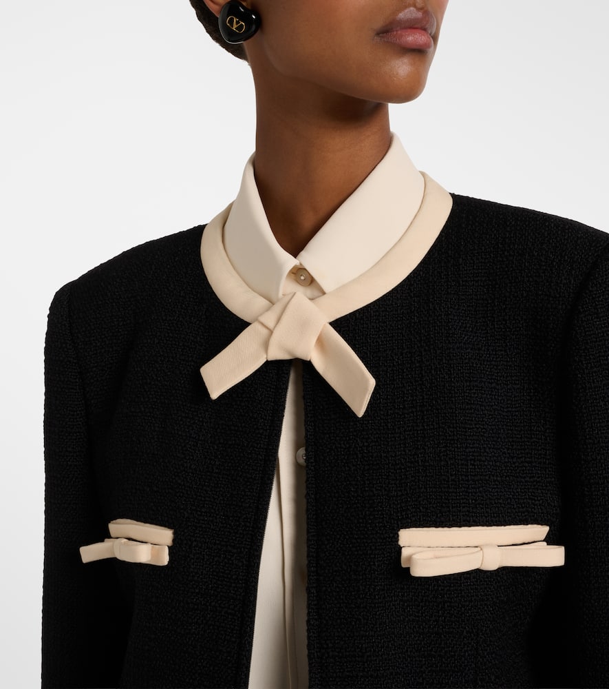 Bow-detail wool-blend tweed jacket