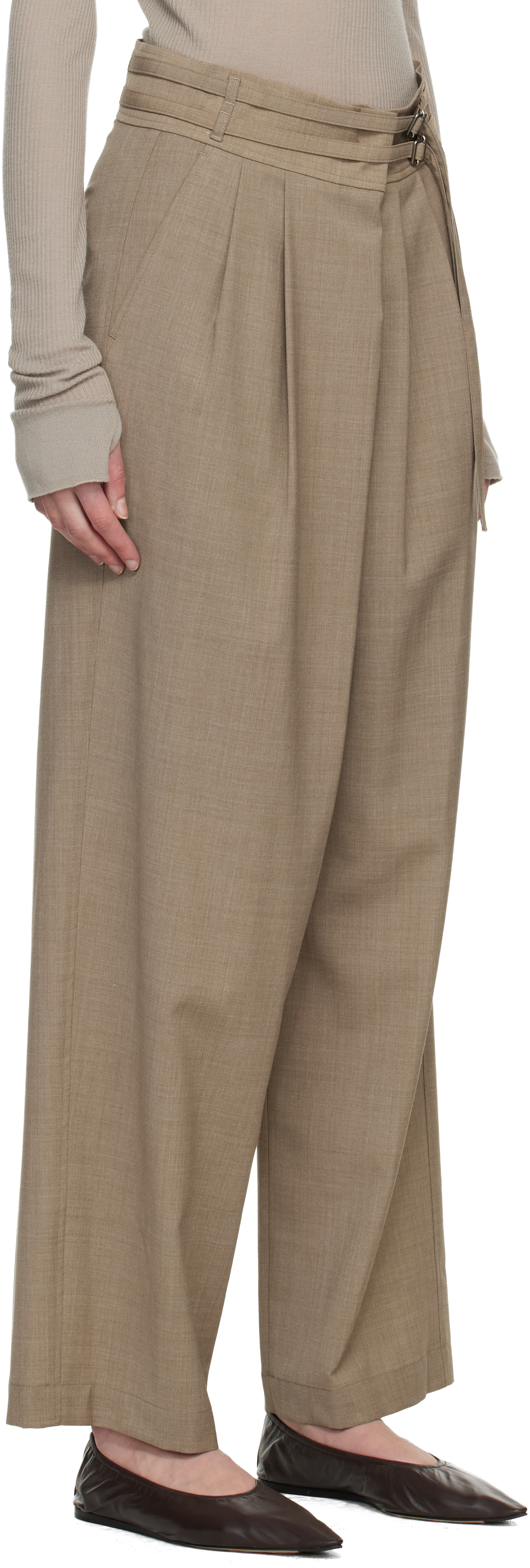 Brown Overwrap Wide Trousers
