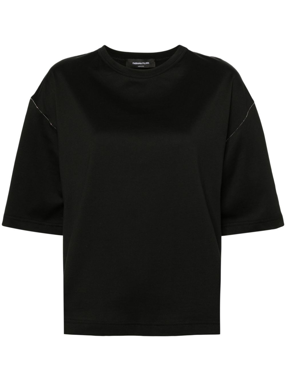Beaded-trim cotton T-shirt - Black