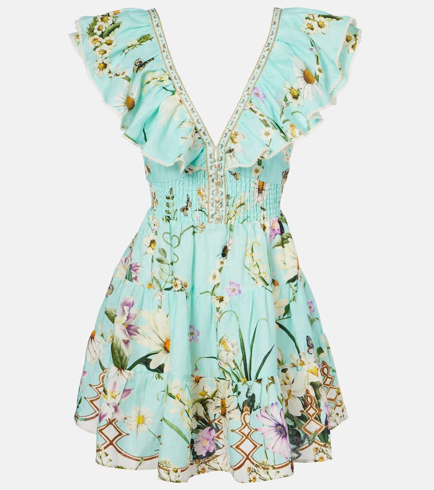 Foral Freefall embellished linen minidress