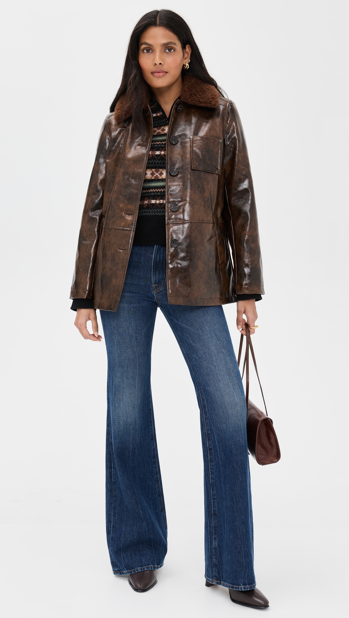Faux Leather Relaxed Aviator Jacket Glazed Chocolate