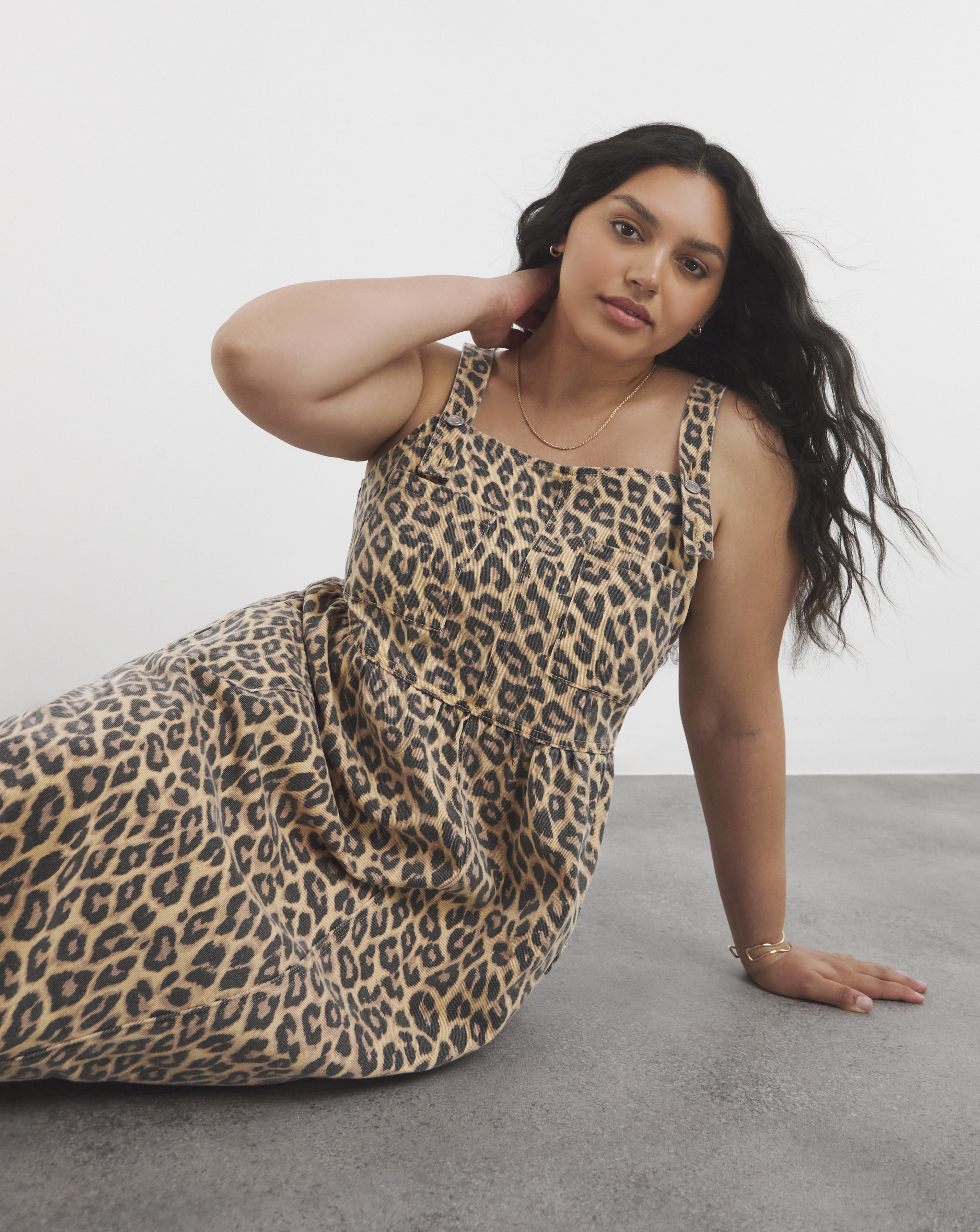 Leopard Midaxi Denim Pinafore Dre