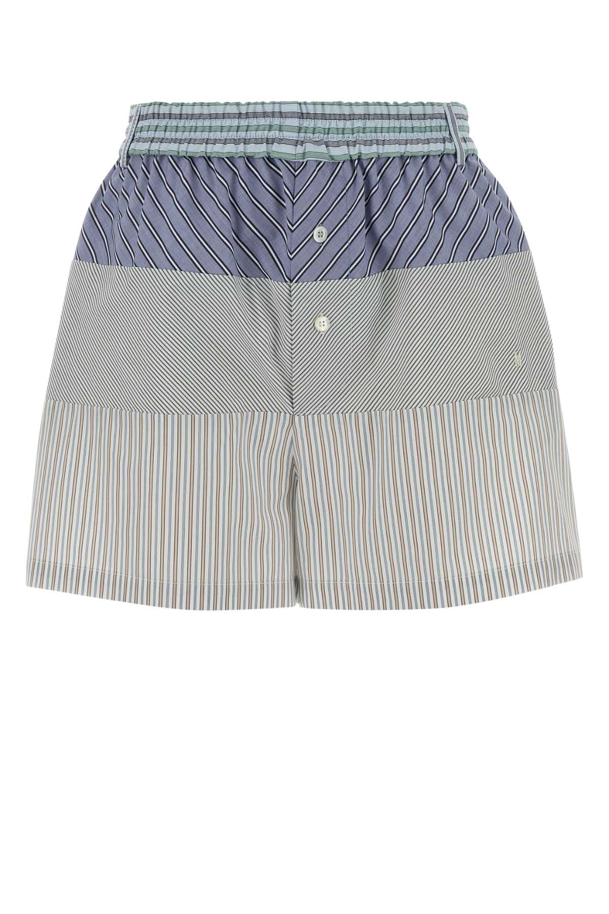 Embroidered Striped Poplin Shorts — Multicolor