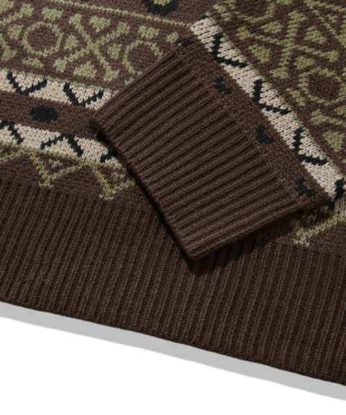 Vintage Fair Isle Jacquard Crewneck Knit_Brown