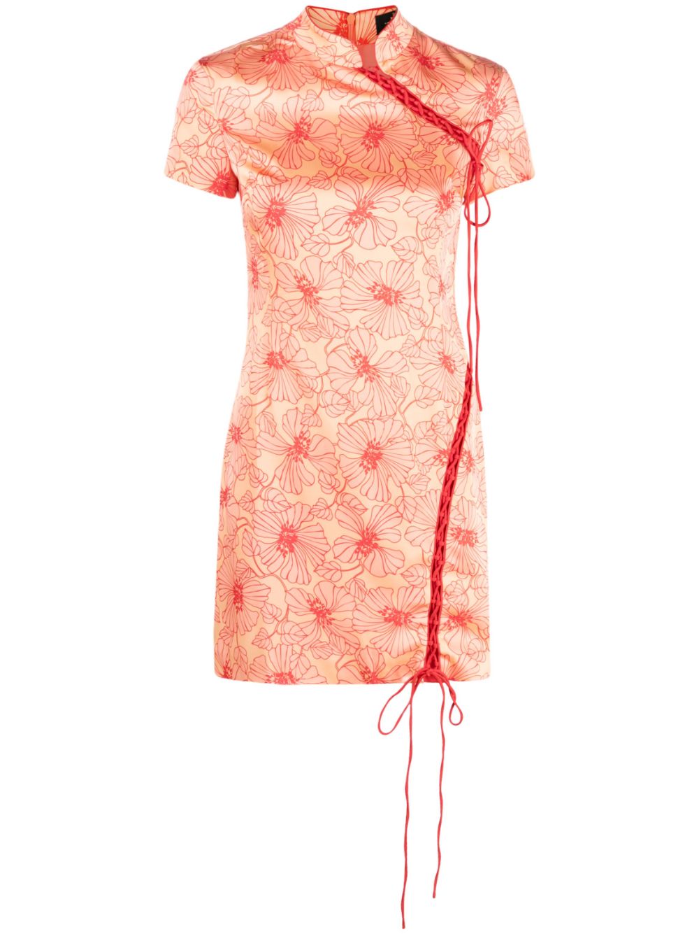 Trapeze floral-print mini dress - Orange