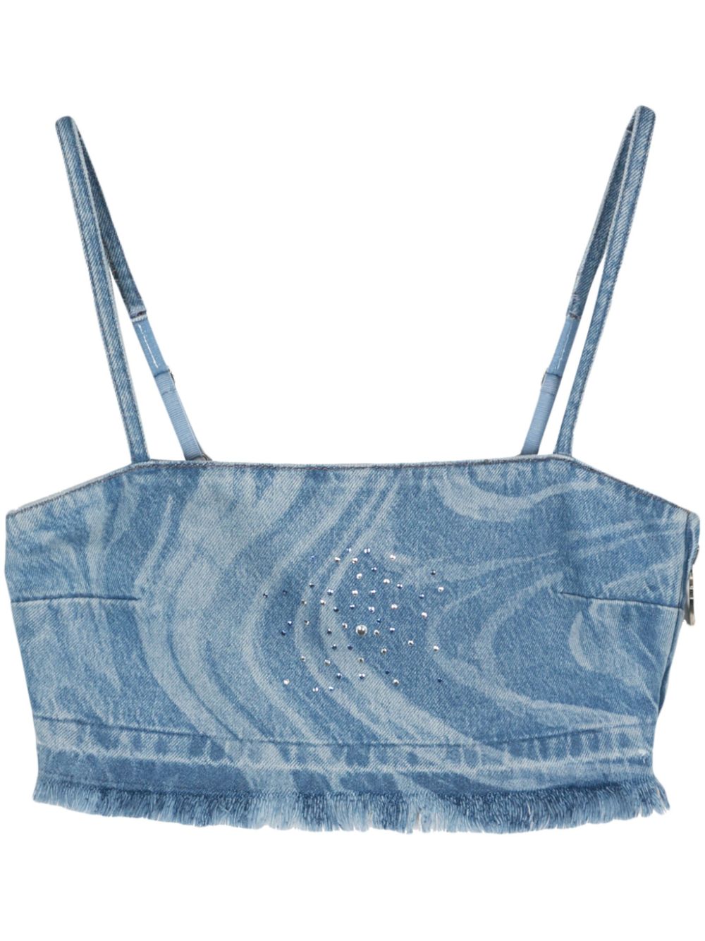 Crystal-embellished denim crop top - Blue