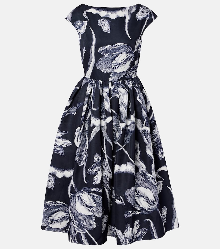 Floral cotton-blend faille midi dress