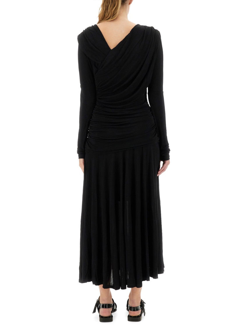 Interlock Jersey Crossover Ruched Long Dress Dresses Black