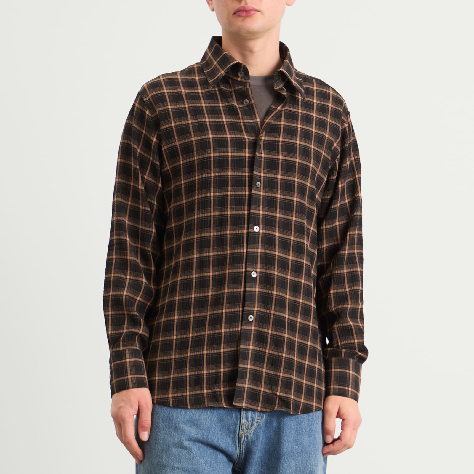Men's Plaid Business Shirt Brown Check