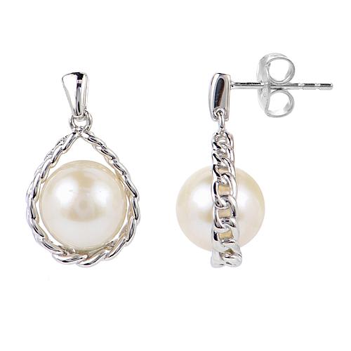 7-7.5mm Cultured Pearl Braid-Detailed Floating Drop Earrings