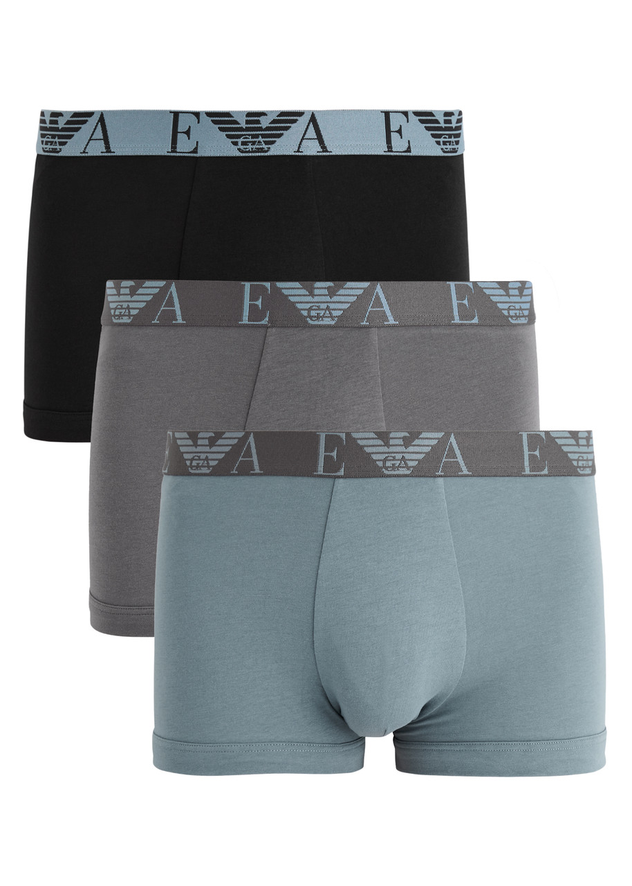 Logo Stretch-cotton Trunks - set of Three - Blue - L