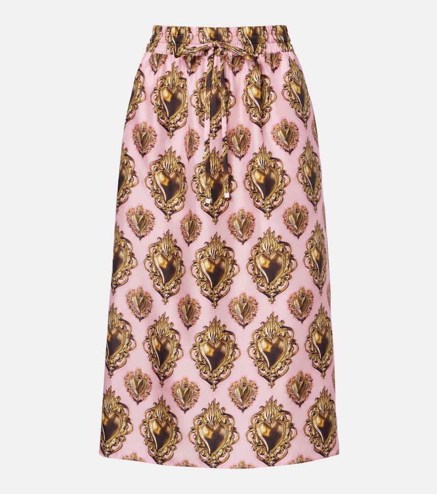 Printed silk midi skirt