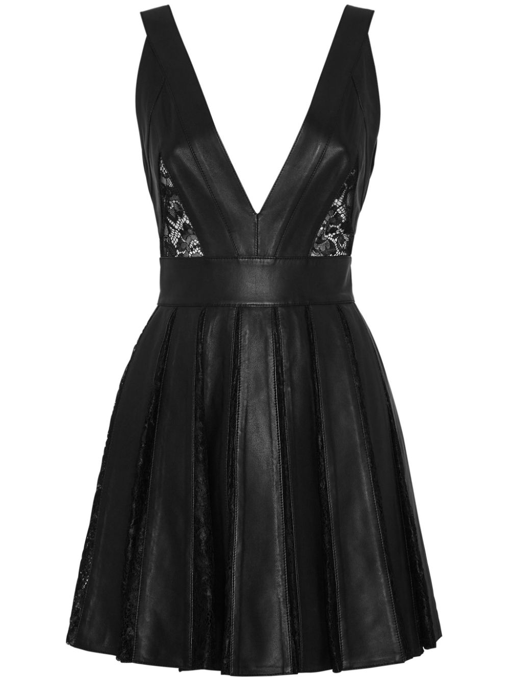 Sheer-panel leather minidress - Black