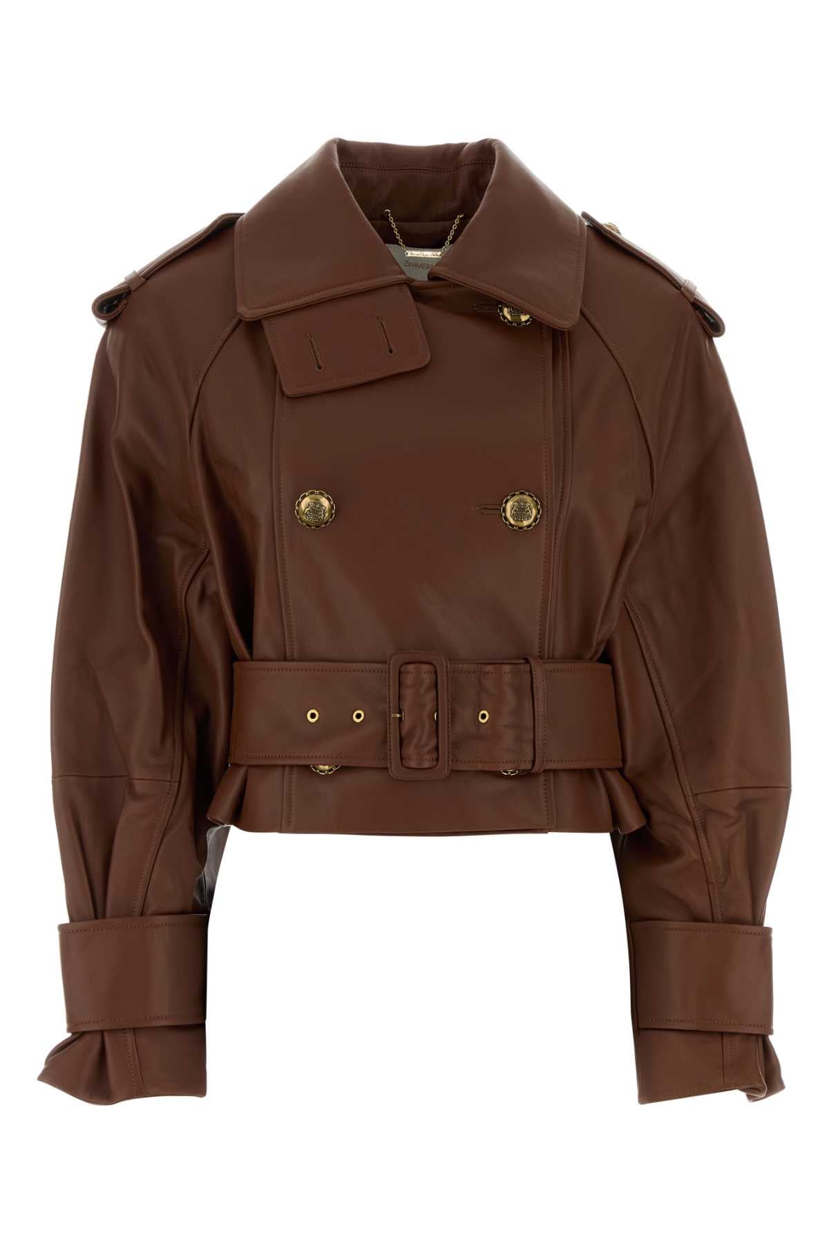 Leather Trench Coat — Brown