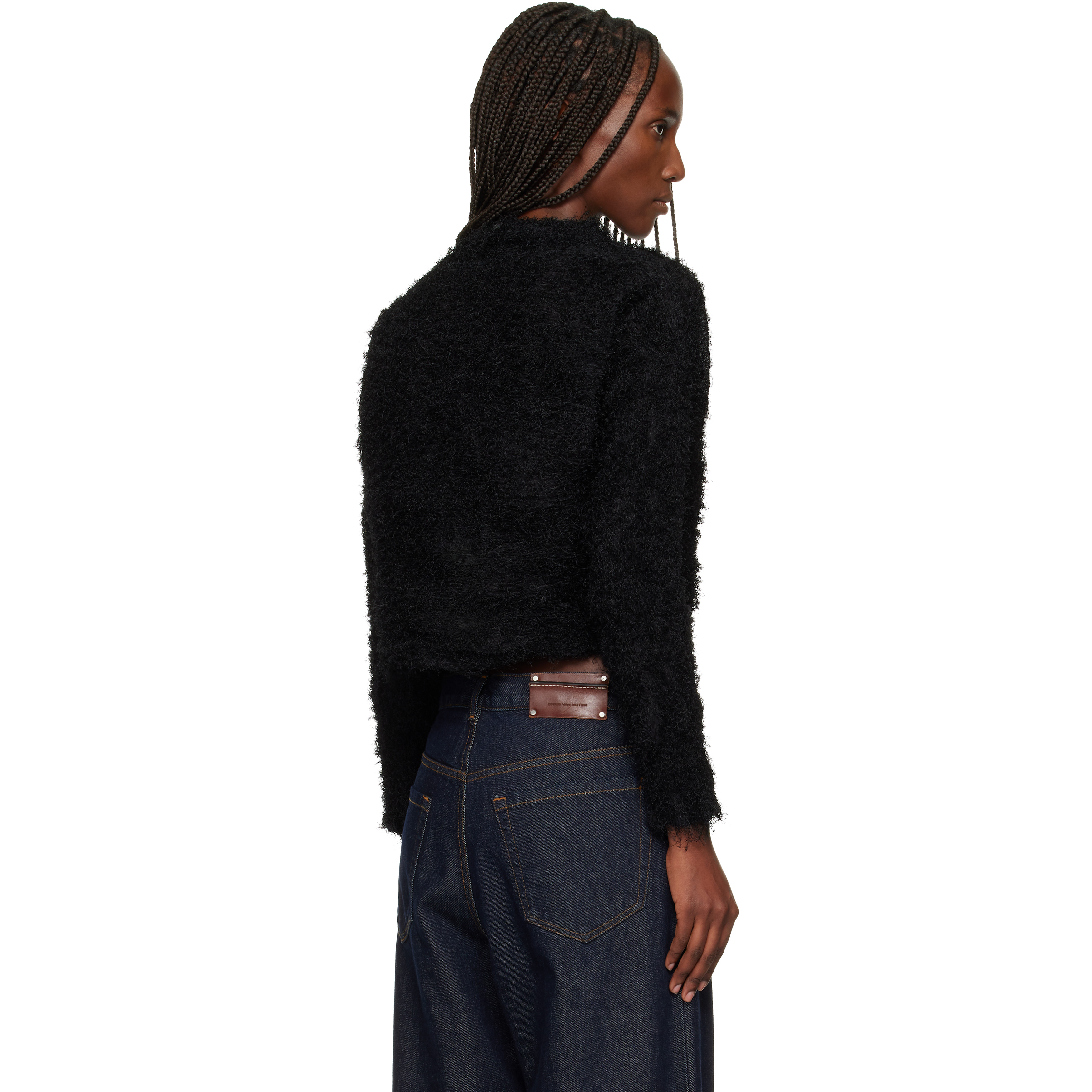 Black Shifted Fuzzy Pleats Sweater