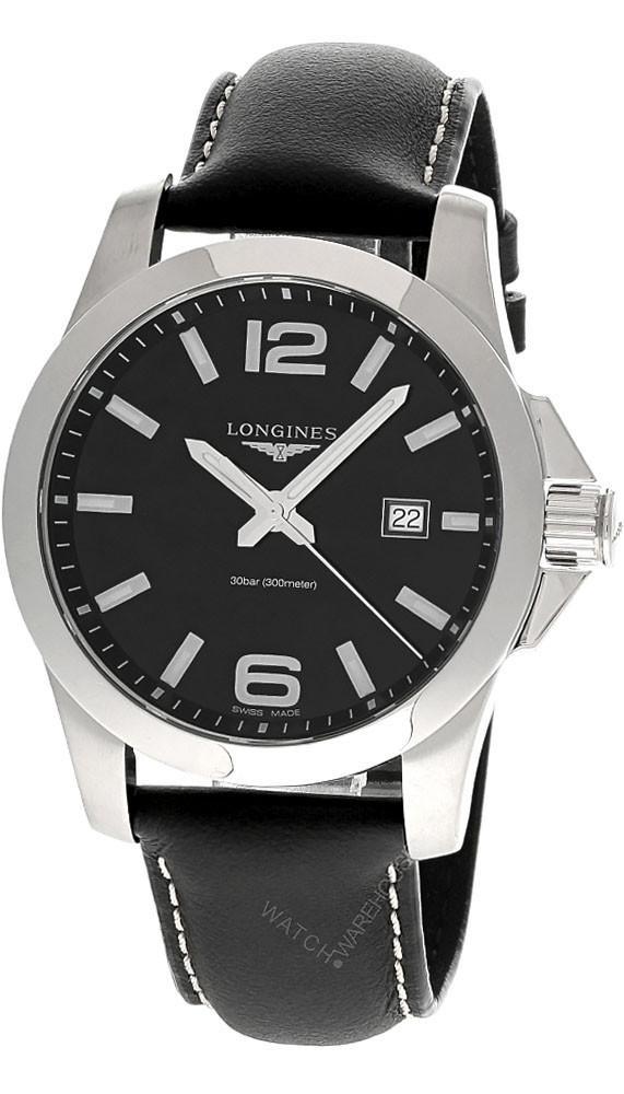 LONGINES Conquest 43MM Quartz SS Black LTHR Men's Watch L3.760.4.56.3 / L37604563