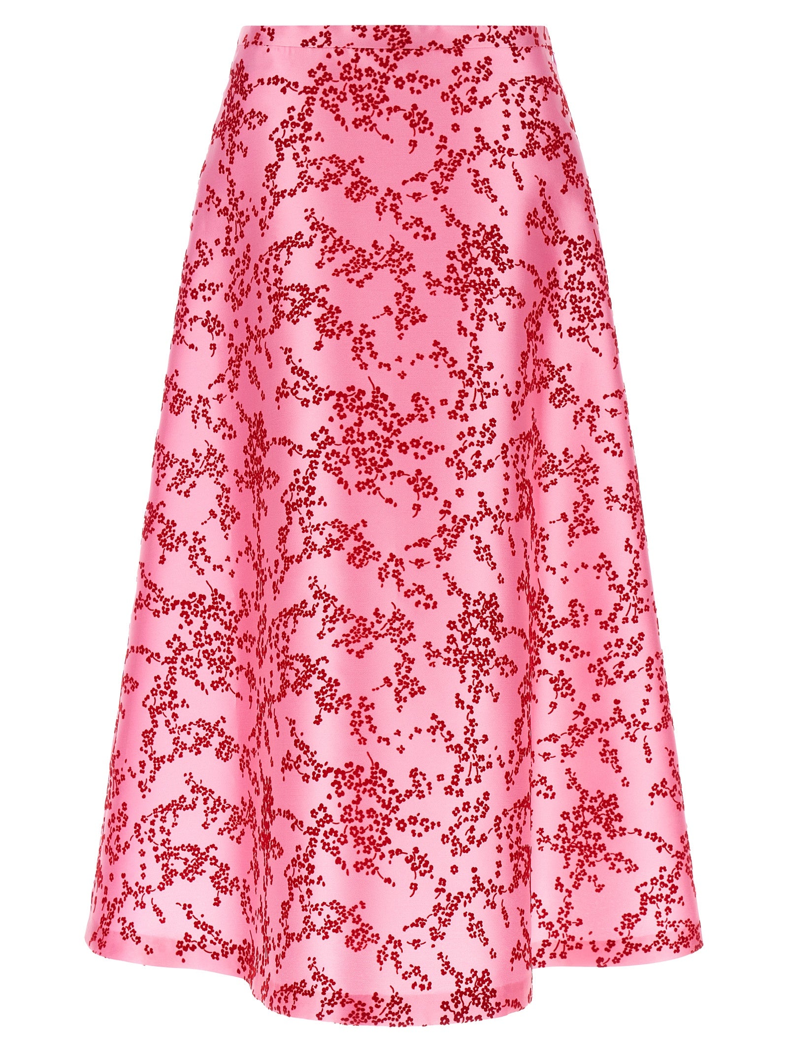 Red Floral Jacquard Skirt — Pink