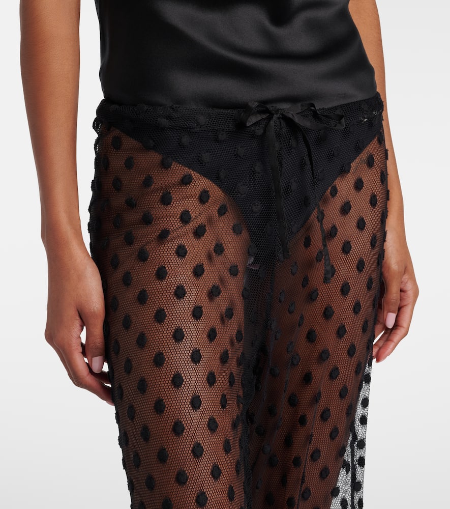 Polka-dot mesh slim pants