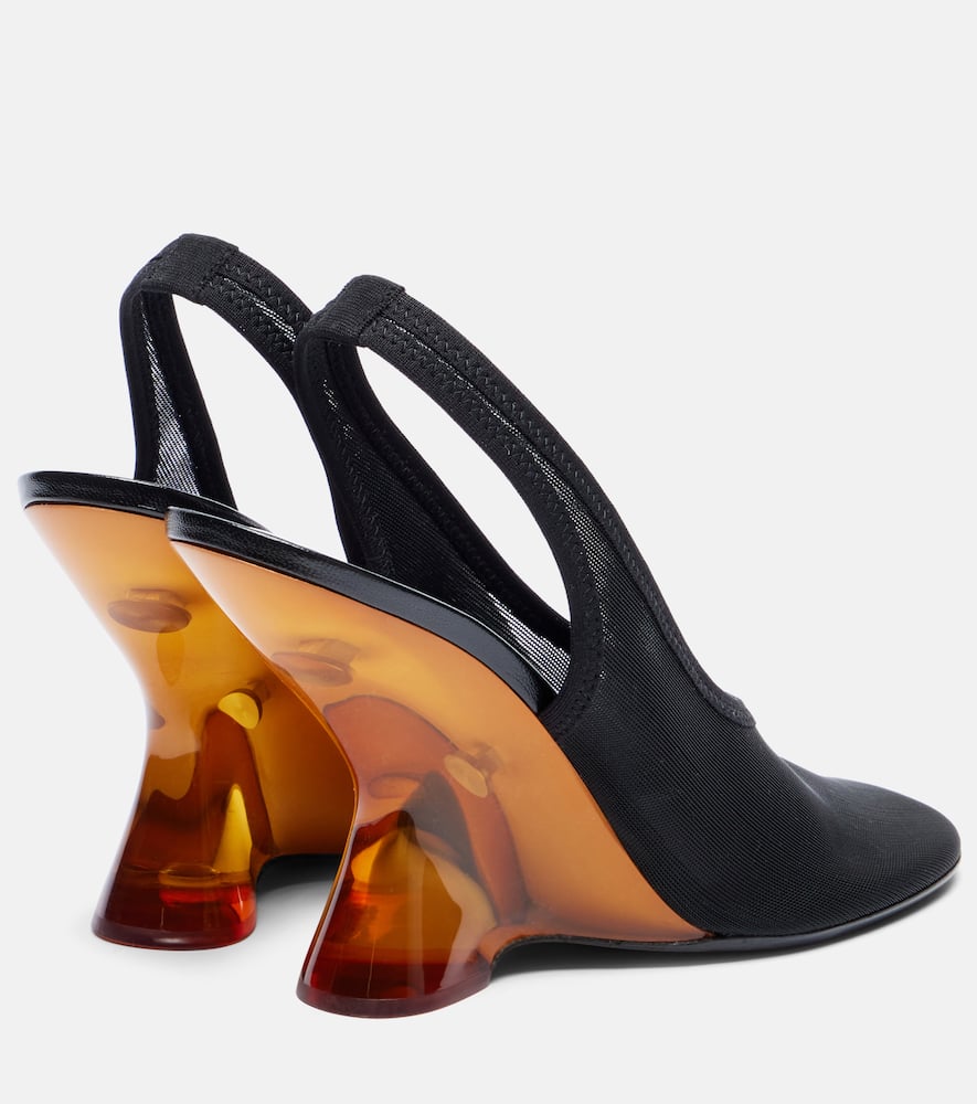 Mesh wedge slingback pumps