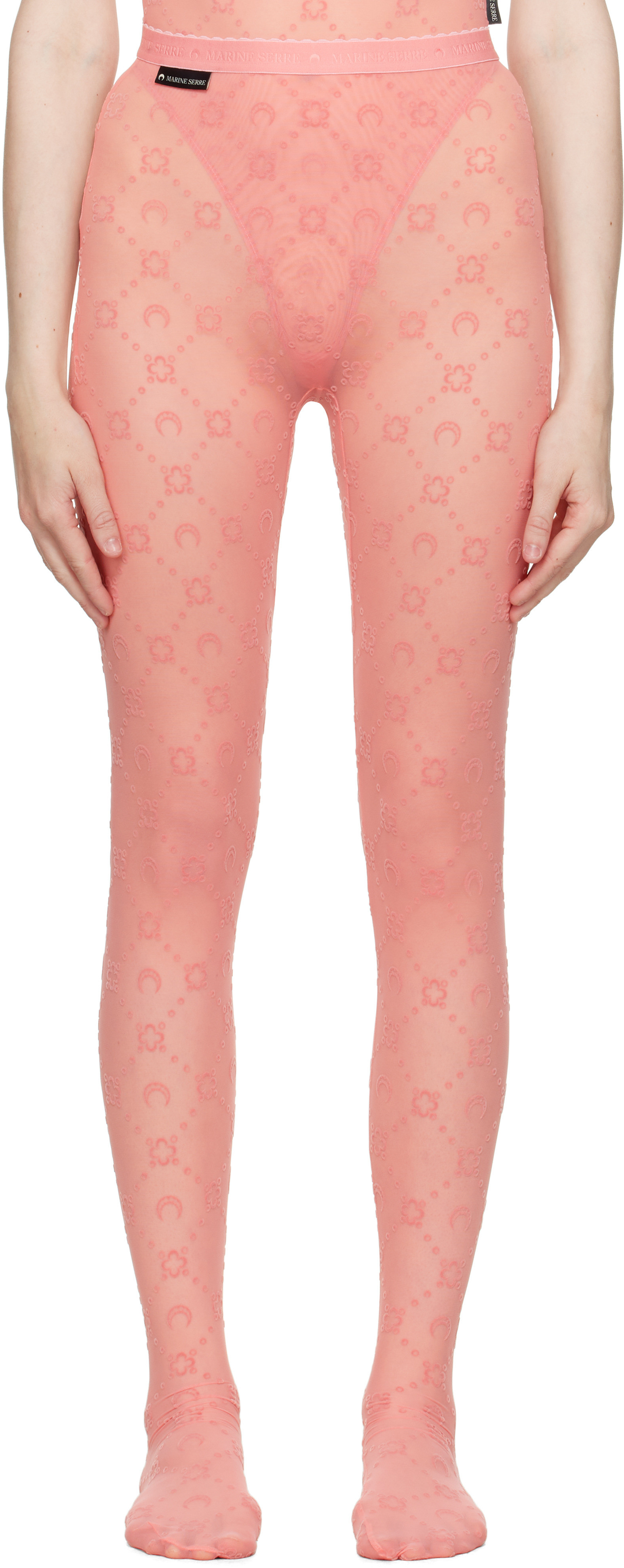 Marine Serre SSENSE Exclusive Pink Recycled Mesh Flock Tights
