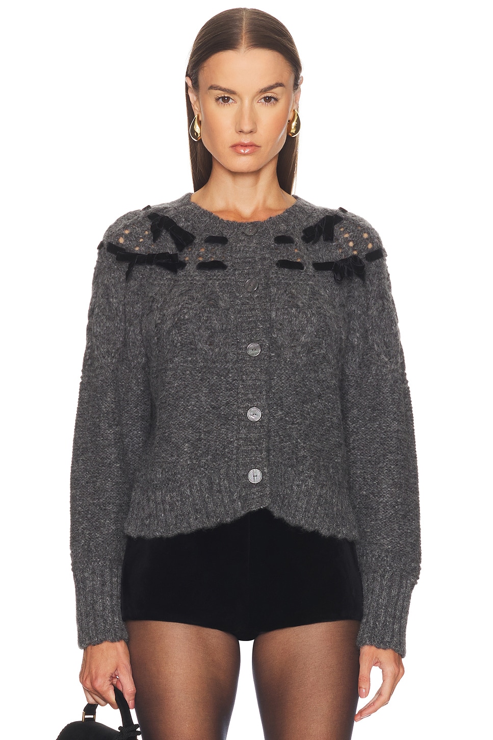 LoveShackFancy Clementian Cardigan in Dark Grey Melange - Grey. XS also in L