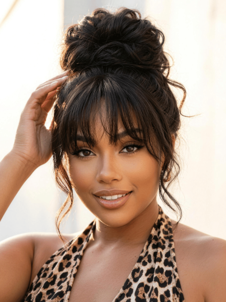 7x5 Bye-Bye Knots™ & 13x4 Pre-Everything™ Pull & Go Black Fluffy Loose Wave Wispy Bangs Glueless Wig