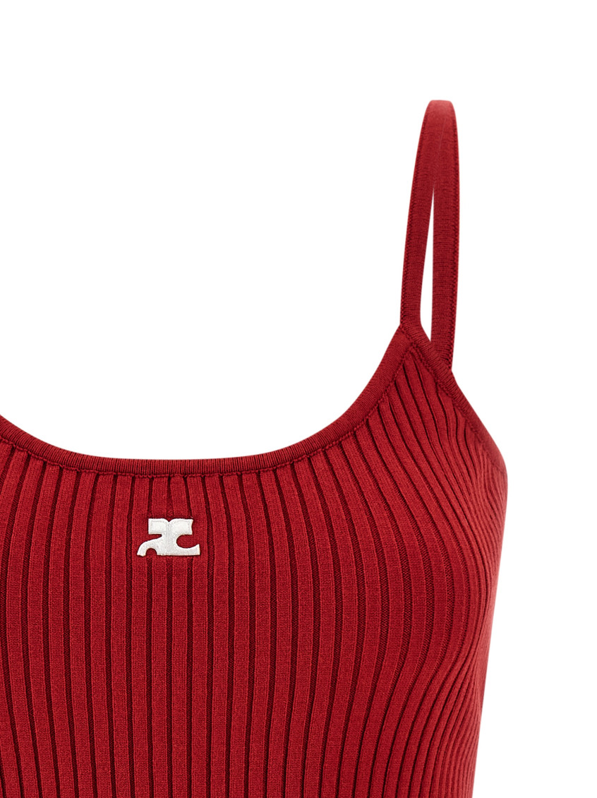 Red Knitted Scoop Neck Top