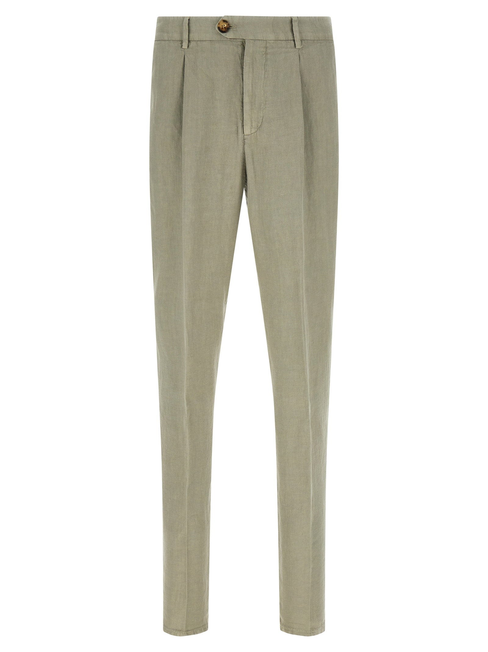 Garment-Dyed Linen Gabardine Trousers — Olive Green