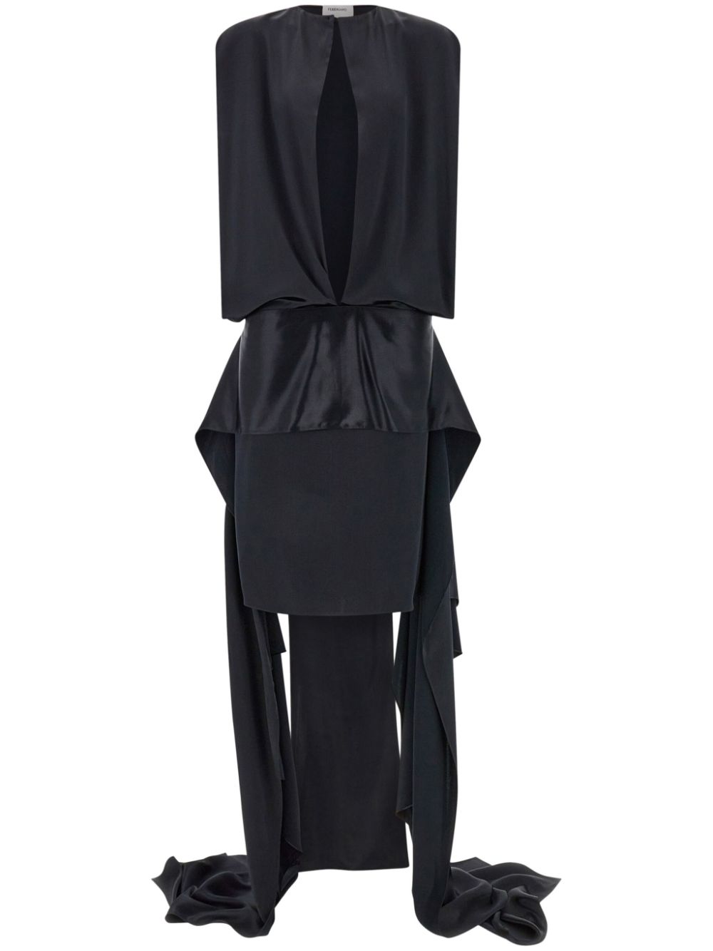 Satin-weave slit-detail evening dress - Black