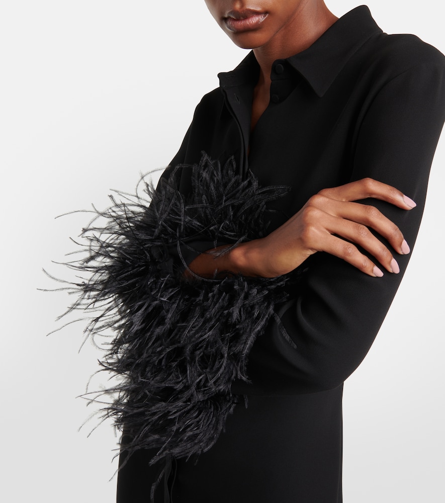 Feather-trimmed silk midi dress