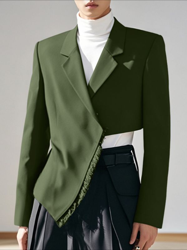 Men's Tassel Patchwork Asymmetric Hem Blazer SKUL43713 - Green / S