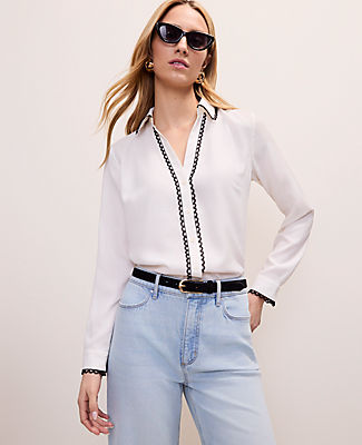 Ann Taylor Petite Embroidered Satin Essential Shirt