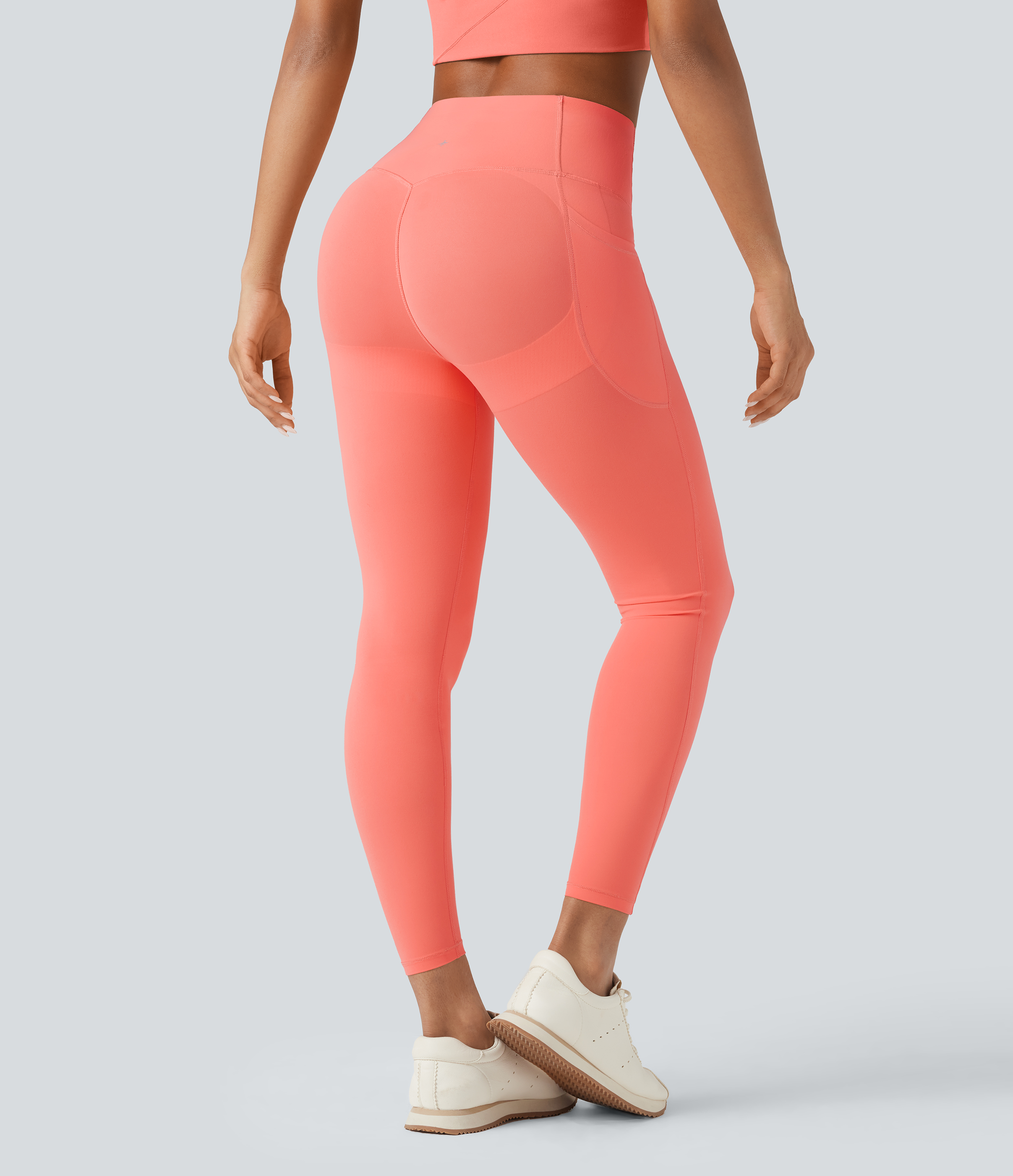 UltraSculpt™ SoCinched High Waisted Butt Lifting Tummy Control Pocket Shaping Workout Leggings  - Fusion Coral