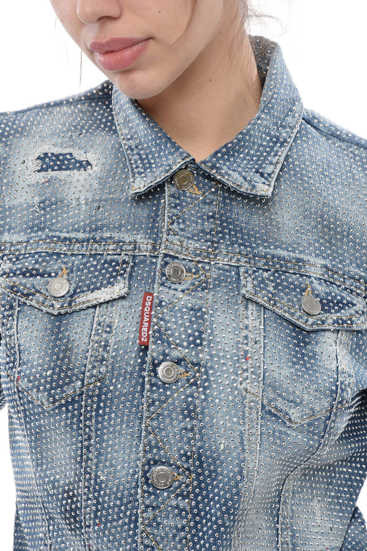 Sky Blue Embellished Shirt Collar Jacket