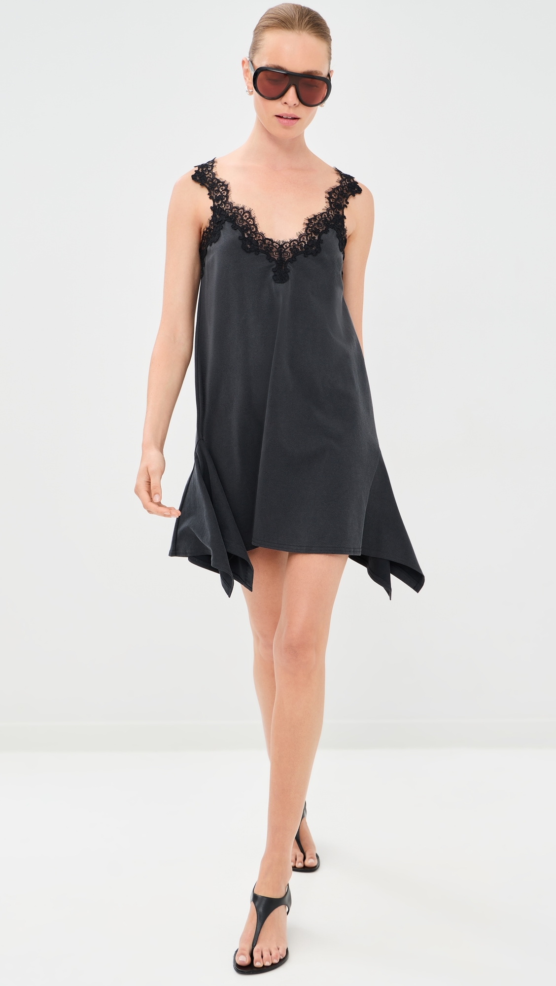 Lace Mix Washed Jersey Dress Washed Black