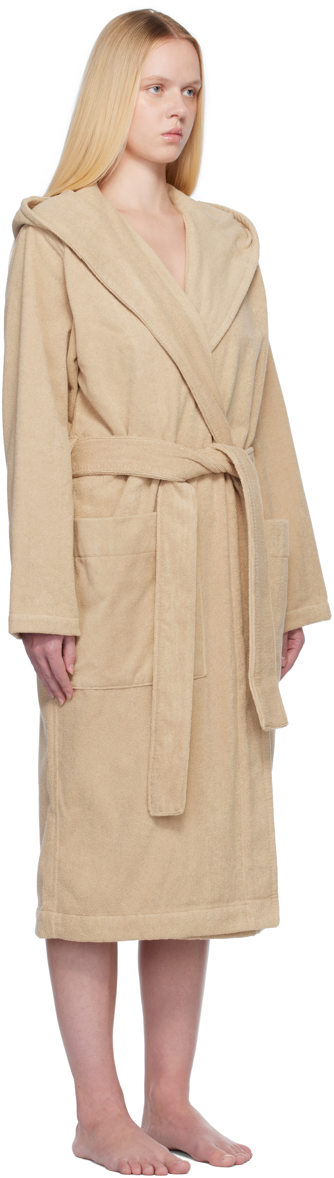 Beige Terry Hooded Bathrobe
