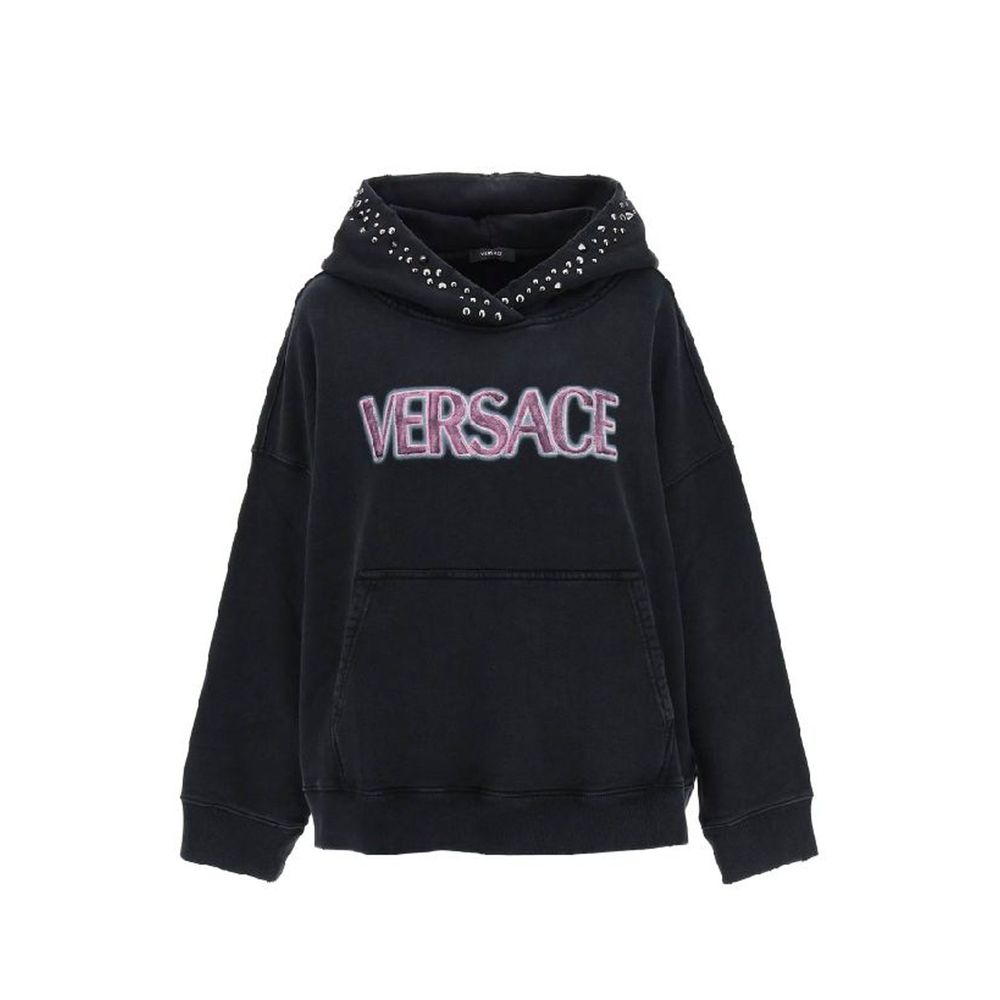 Logo-Embroidered Cotton Hoodie — Black