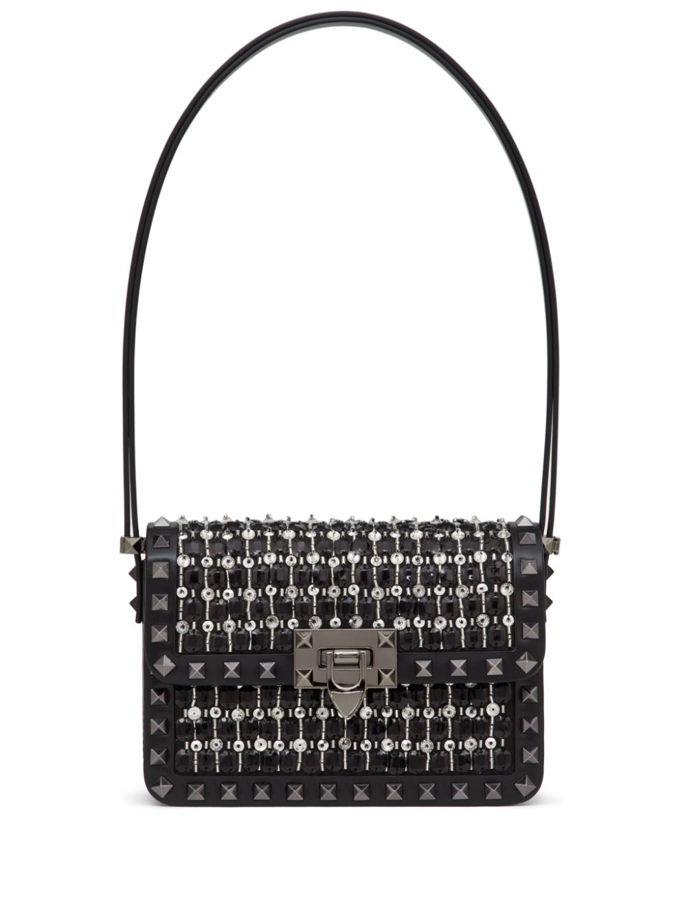 Small Rockstud23 embroidered shoulder bag - Black