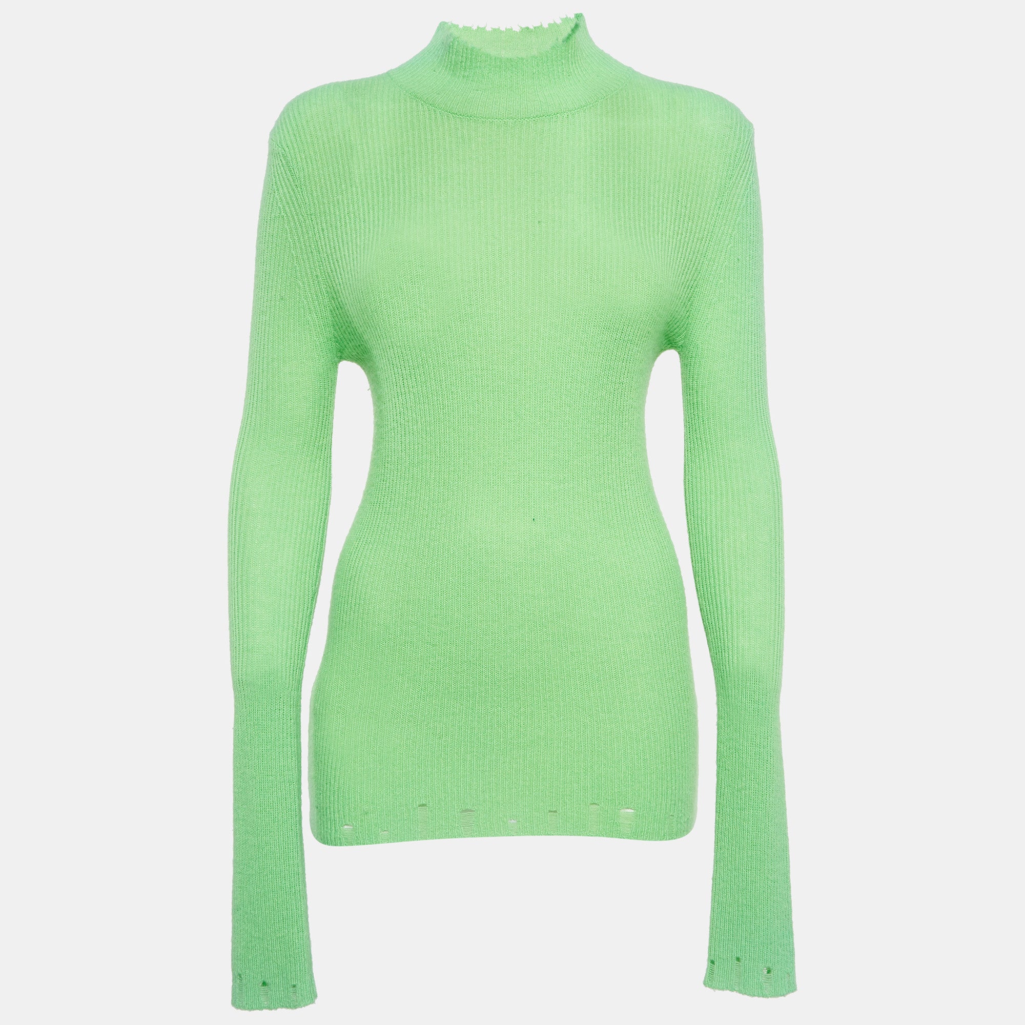 Les Rêveries Acid Green Cashmere Turtleneck Sweater