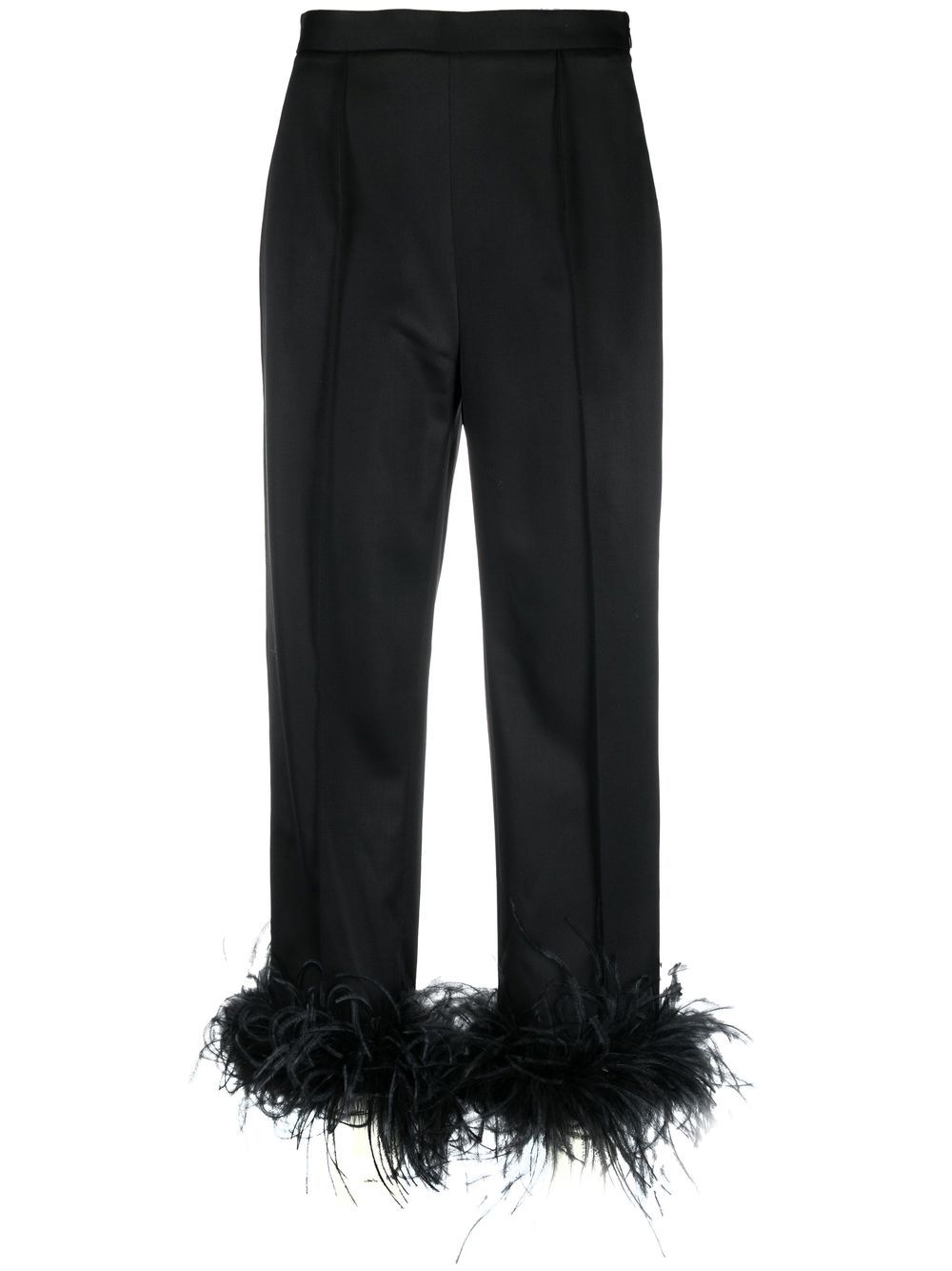 Feather-trim cropped trousers - Black