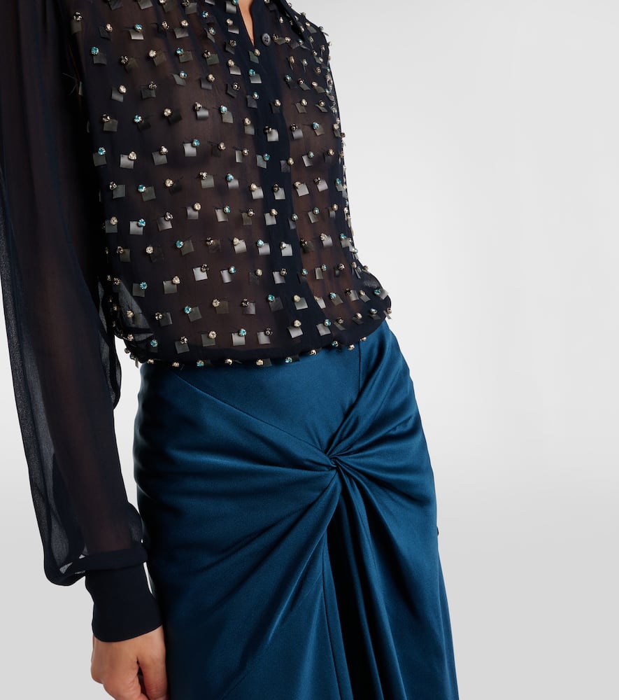Gathered satin midi skirt