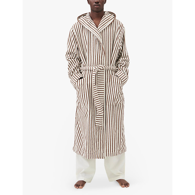 Womens Hooded Striped Organic-Cotton Robe